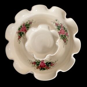 Heavy Large Vintage Serving Platter, Rose Floral Design